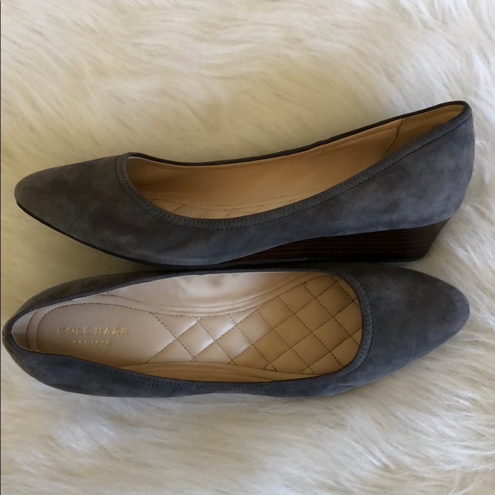 Cole Haan grey suede wedges